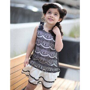 Le Pink Girls Ivory and Black Lace Ruffle Dress NWT